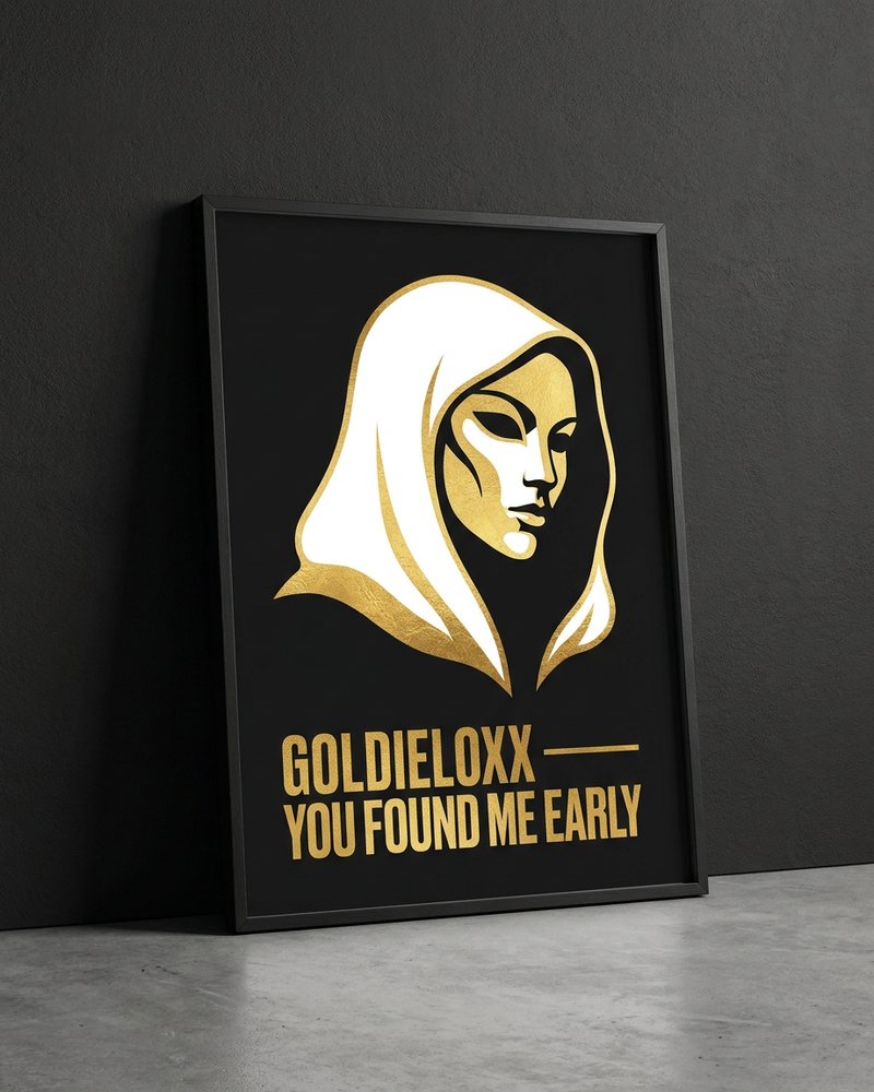 Concept mockup: black and gold GoldieLoxx art poster